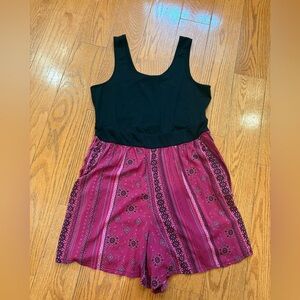 torrid Black Tank Romper with Magenta Patterned Shorts